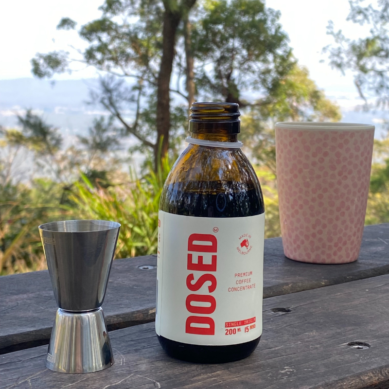 One 15ml dose is an espresso shot — hot water or milk, stir, done.